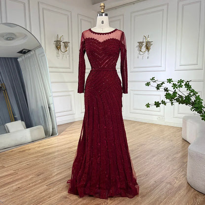 Luxury Dubai  Arabic Elegant Black Mermaid Luxury Dubai Purple Evening Gown with Dress for Women's Party LA72656