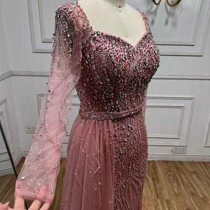 Muslim Pink Elegant Mermaid Gowns with Long Sleeve LA72441