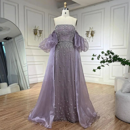 Luxury Beaded Tassel Black Evening Dress with Straps Cape LA72002
