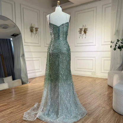 Luxury Blue One Shoulder Evening Dress with Overskirt LA72434