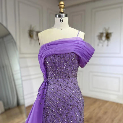 Luxury One Shoulder Blue Evening Dress with Overskirt LA72244A