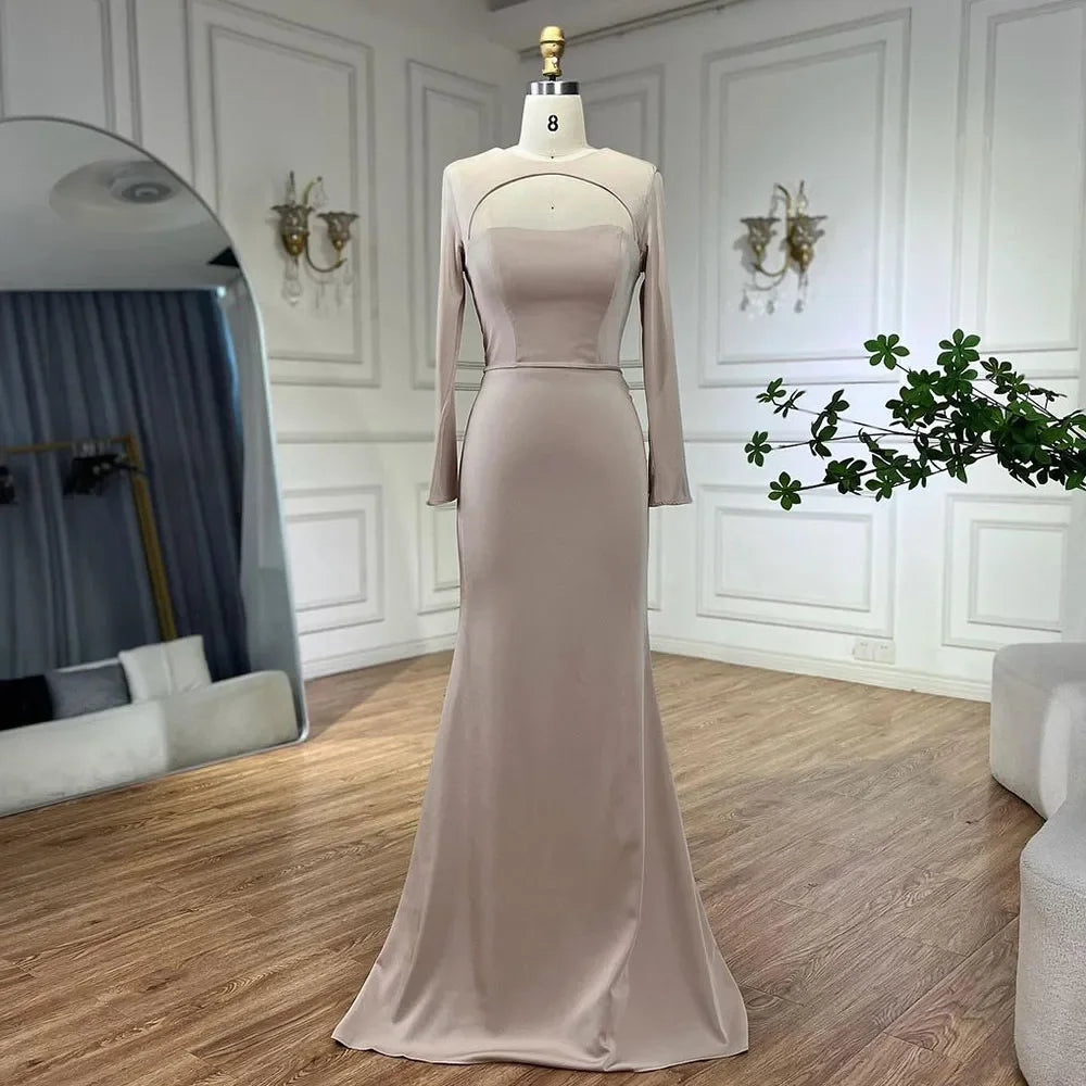 Luxury Dubai Blue Satin Mermaid Evening Dress Lace-Up Back LA72416