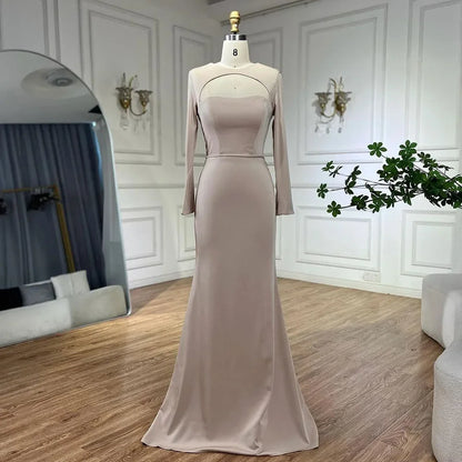 Luxury Dubai Blue Satin Mermaid Evening Dress Lace-Up Back LA72416