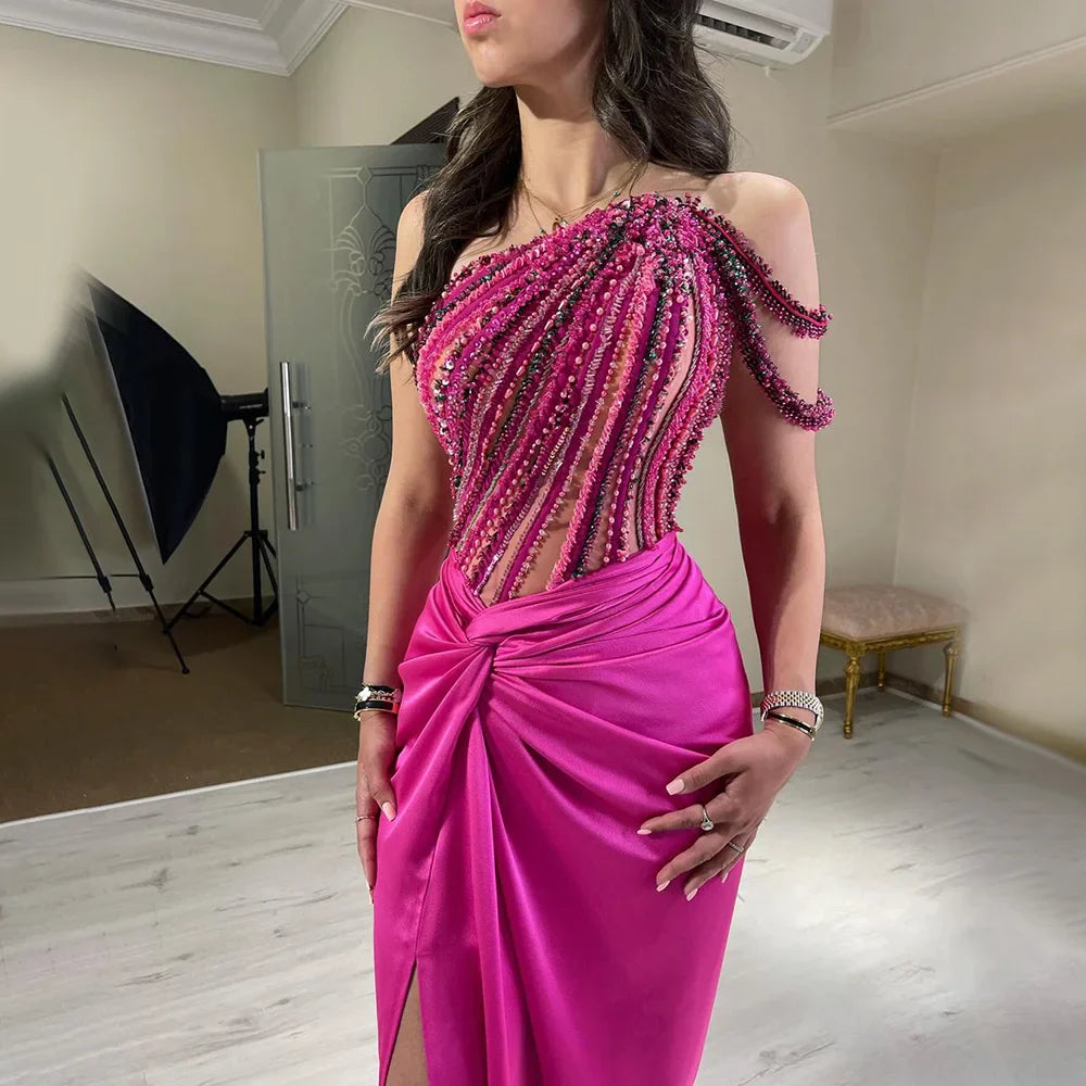 Luxury Designer Fuchsia Evening Dresses Dubai Gown for Special Occasion Dresses LA72669
