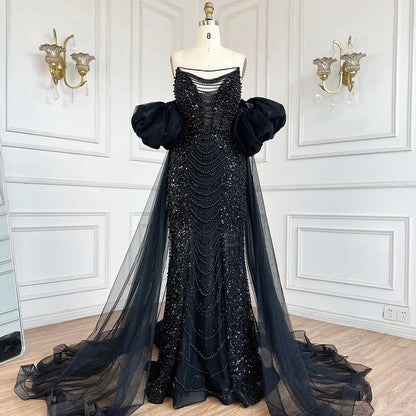 Pearls Purple Mermaid Evening Dress with Cape Sleeves LA72653