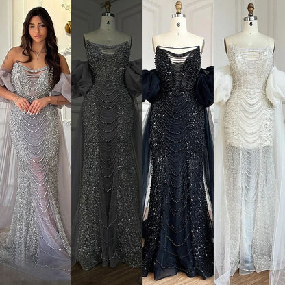 Pearls Purple Mermaid Evening Dress with Cape Sleeves LA72653