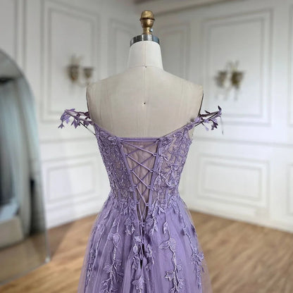 Serene Hill 2025 Lilac Spaghetti Strap Lace-Up Back A-Line Appliqué Prom Dress for Women | Wedding Party LA72620