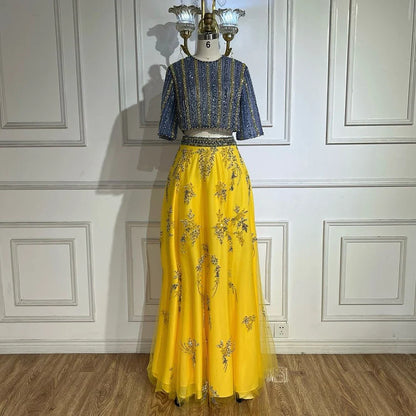 Luxury Dubai Blue Yellow 2 Pieces Evening Dresses LA72470
