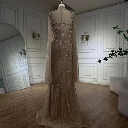 Serene Hill 2025 Luxury Dubai Nude Sweetheart Mermaid Beaded Evening Gowns for Women Party LA72560