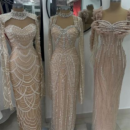 Serene Hill 2025 Luxury Dubai Nude Sweetheart Mermaid Beaded Evening Gowns for Women Party LA72560