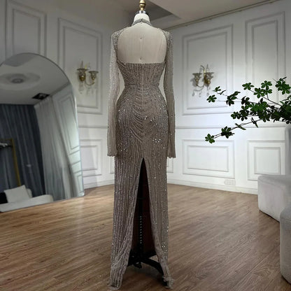 Serene Hill  Luxury Dubai Nude Sweetheart Mermaid Beaded Evening Gowns with Back Split for Women's Party LA72560A