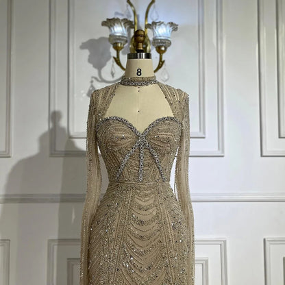 Serene Hill  Luxury Dubai Nude Sweetheart Mermaid Beaded Evening Gowns with Back Split for Women's Party LA72560A