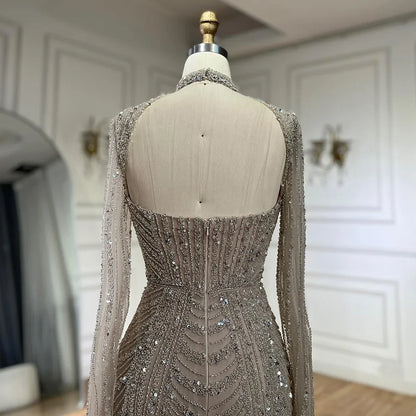 Serene Hill  Luxury Dubai Nude Sweetheart Mermaid Beaded Evening Gowns with Back Split for Women's Party LA72560A