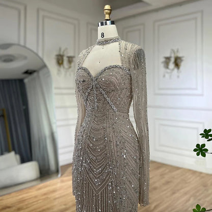 Serene Hill  Luxury Dubai Nude Sweetheart Mermaid Beaded Evening Gowns with Back Split for Women's Party LA72560A