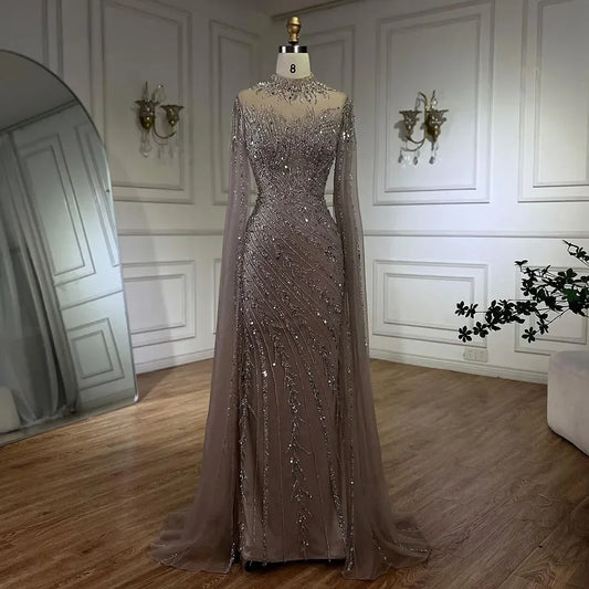 Luxury Nude Mermaid Evening Dress with Cape Sleeves LA71885A