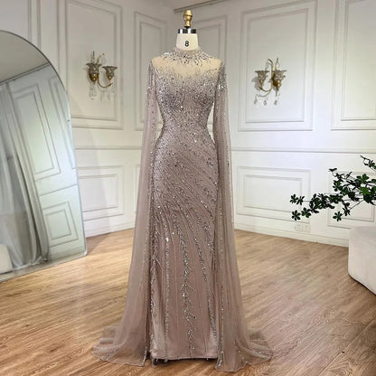 Luxury Nude Mermaid Evening Dress with Cape Sleeves LA71885A