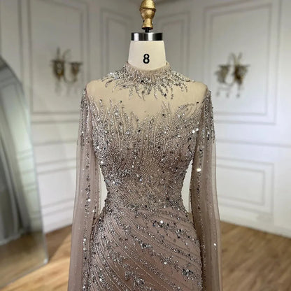 Luxury Nude Mermaid Evening Dress with Cape Sleeves LA71885A
