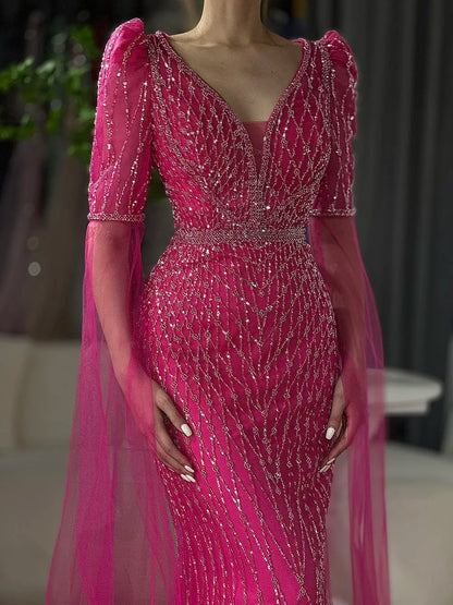 Luxury  Fuchsia Evening  Dress  Mermaid Gown for Formal Occasion LA72774