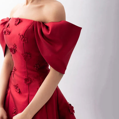 Luxury Dubai  Saudi Arabia Elegant Off-Shoulder Wine Red A Line Evening Dress with Appliques Gown for Formal Occasion LA72778