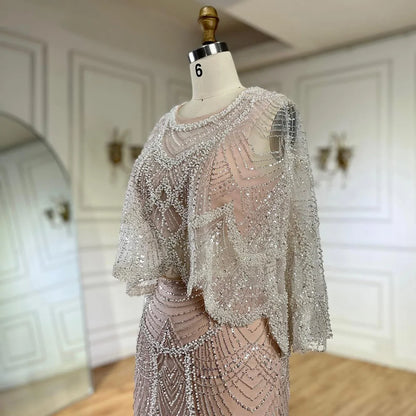 Luxury Beaded Nude Two Pieces Evening Dress LA72462