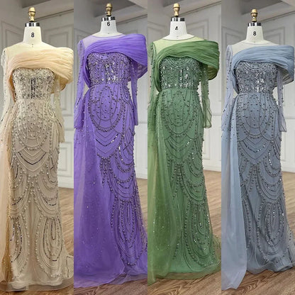 Luxury Designer Nude Crystal Mermaid Evening Dress with Overskirt LA72348
