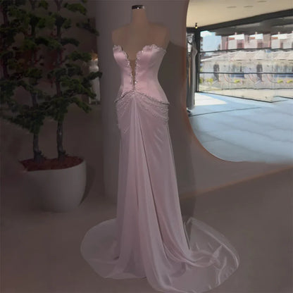 Luxury Dubai   Arabic Lilac Beaded Mermaid Satin Evening Dresses Gowns for Formal Occasion LA72808