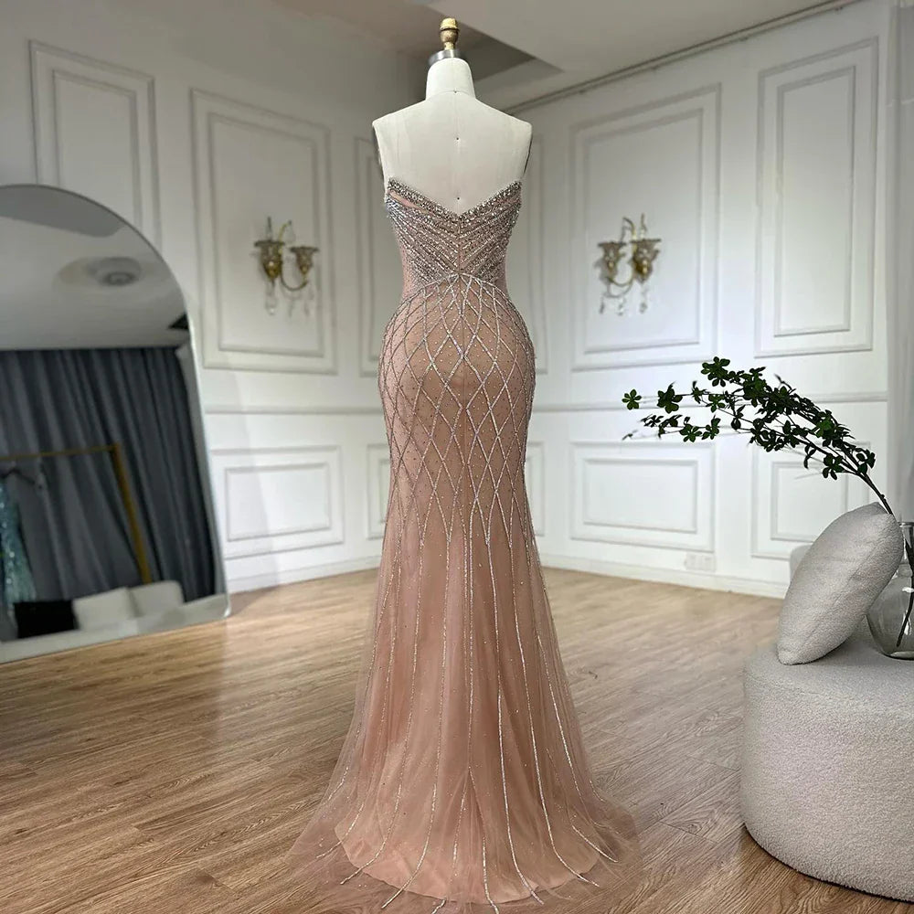 Nude Arabic Beaded Evening Dress Gown with Cape Sleeves LA72814