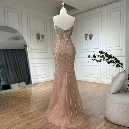 Nude Arabic Beaded Evening Dress Gown with Cape Sleeves LA72814