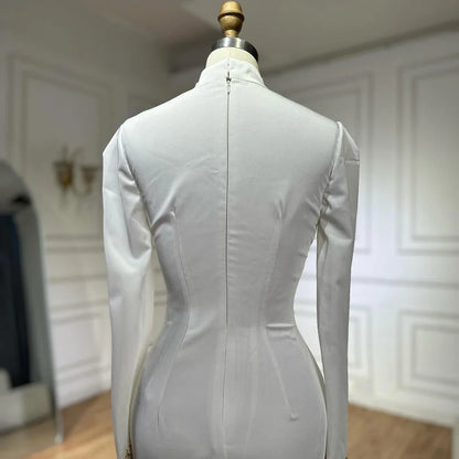 Luxury Dubai   Arabic White Beaded Satin Saudi Mermaid Evening Dresses Gowns for Formal Occasion LA72815