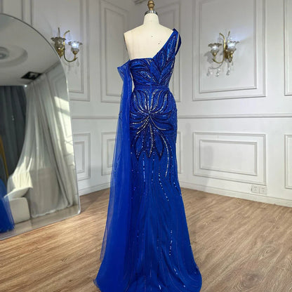 Luxury Royal Blue One Shoulder Mermaid Evening Dress LA72869