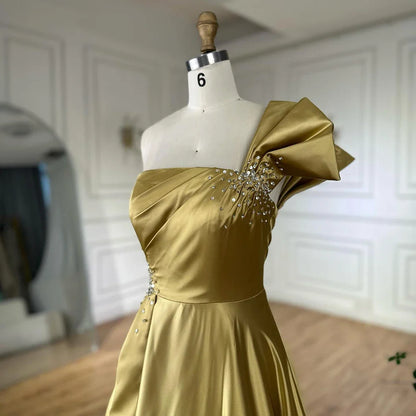Luxury Yellow Satin One Shoulder A Line Evening Dress LA72794