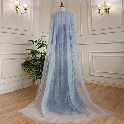 Luxury Dubai Arabic Blue Mermaid Elegant Evening Dresses Gowns Long  Beaded Luxury For Women Party LA71846
