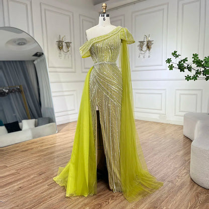 Luxury One Shoulder Blue Evening Dress with Overskirt LA72596