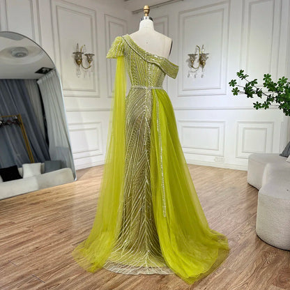 Luxury One Shoulder Blue Evening Dress with Overskirt LA72596
