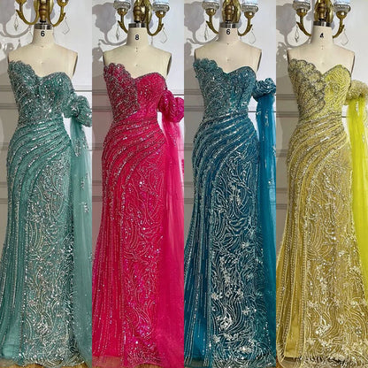 Luxury Beaded Scalloped Blue Evening Dress LA72600 2025