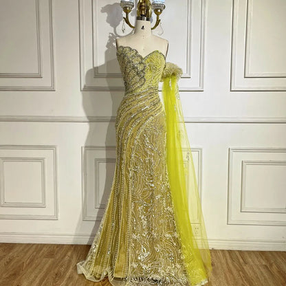 Luxury Beaded Scalloped Blue Evening Dress LA72600 2025