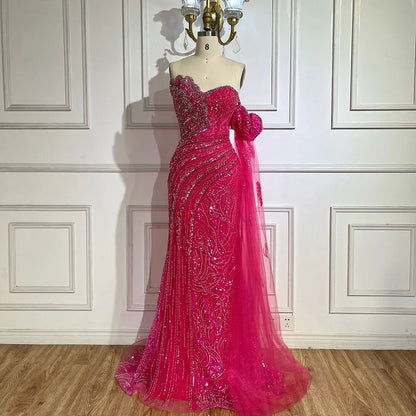 Luxury Beaded Scalloped Blue Evening Dress LA72600 2025
