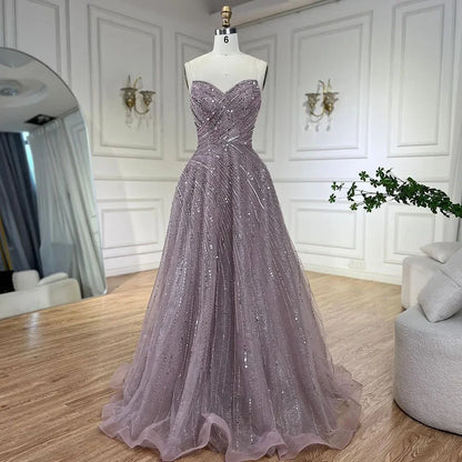 Serene Hill Arabic Caramel A Line Beaded Luxury Dubai Evening Dresses Gowns For Women Wedding Party 2025 LA72563