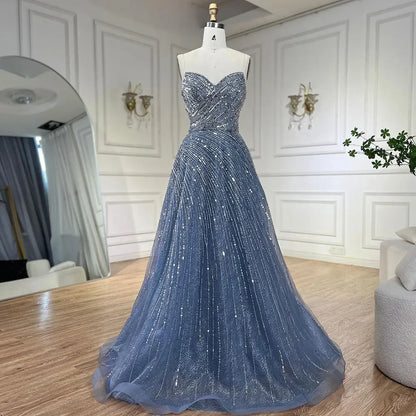 Serene Hill Arabic Caramel A Line Beaded Luxury Dubai Evening Dresses Gowns For Women Wedding Party 2025 LA72563