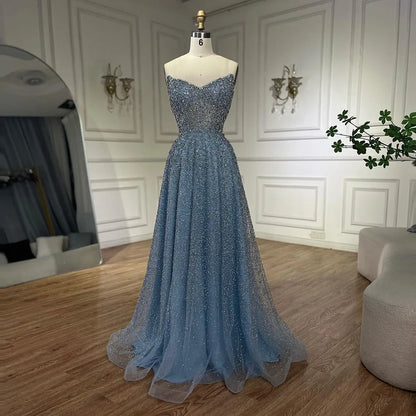 Serene Hill Arabic Caramel A-Line Elegant Luxury Beaded Long Evening Dress for Women - Wedding Party 2025 LA72147