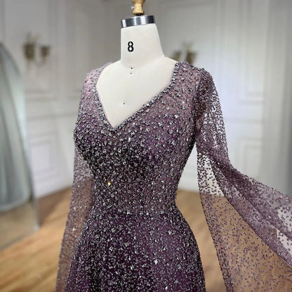 Serene Hill Arabic Caramel A-Line Elegant Luxury Beaded Long Evening Dress for Women - Wedding Party 2025 LA72147