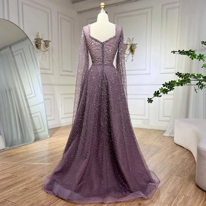 Serene Hill Arabic Caramel A-Line Elegant Luxury Beaded Long Evening Dress for Women - Wedding Party 2025 LA72147