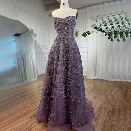 Serene Hill Arabic Caramel A-Line Elegant Luxury Beaded Long Evening Dress for Women - Wedding Party 2025 LA72147