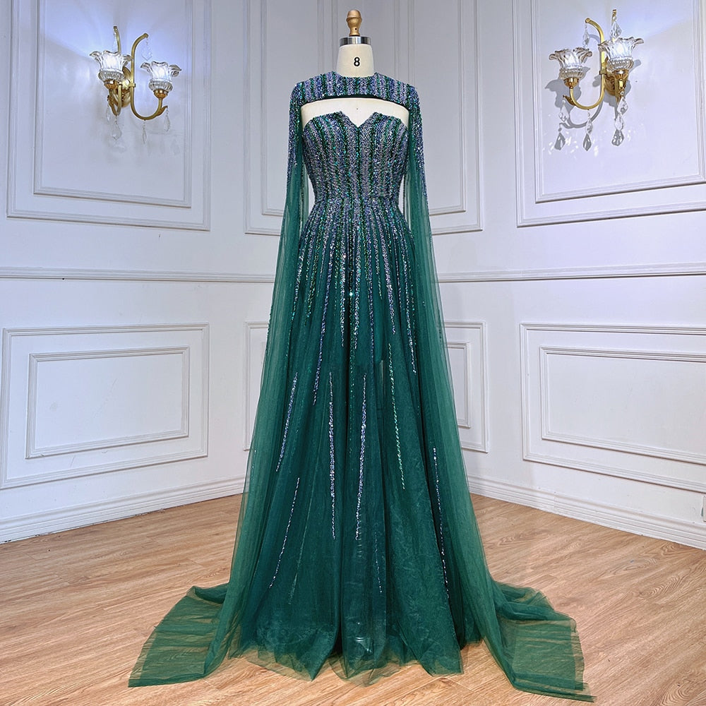 Luxury Dubai Fuchsia Evening Dress with Cape Sleeves LA71912