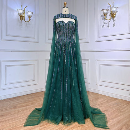 Luxury Dubai Fuchsia Evening Dress with Cape Sleeves LA71912