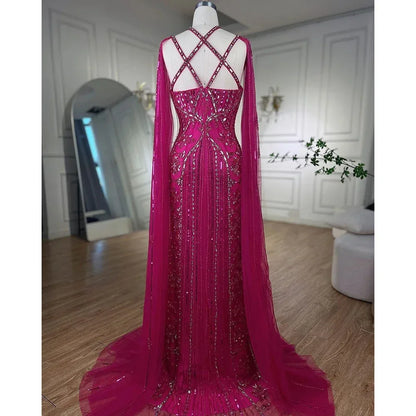 Luxury Aqua Lilac Mermaid Evening Dress with Cape Sleeves LA71905