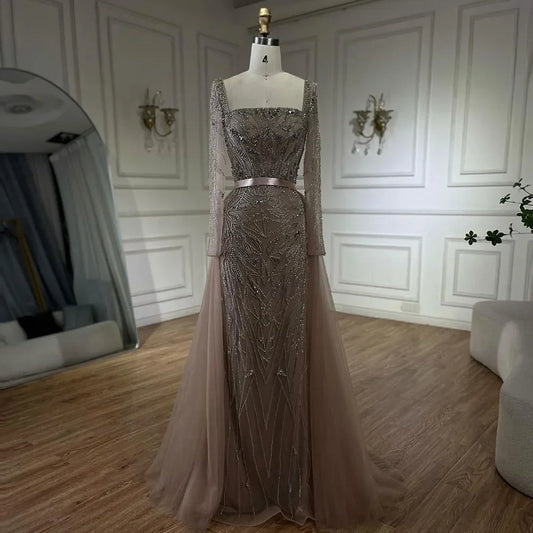 Serene Hill Arabic Nude Mermaid Beaded Luxury Dubai Long Evening Dress 2-in-1 Skirt with Overskirt Women's Party 2025 LA72261A