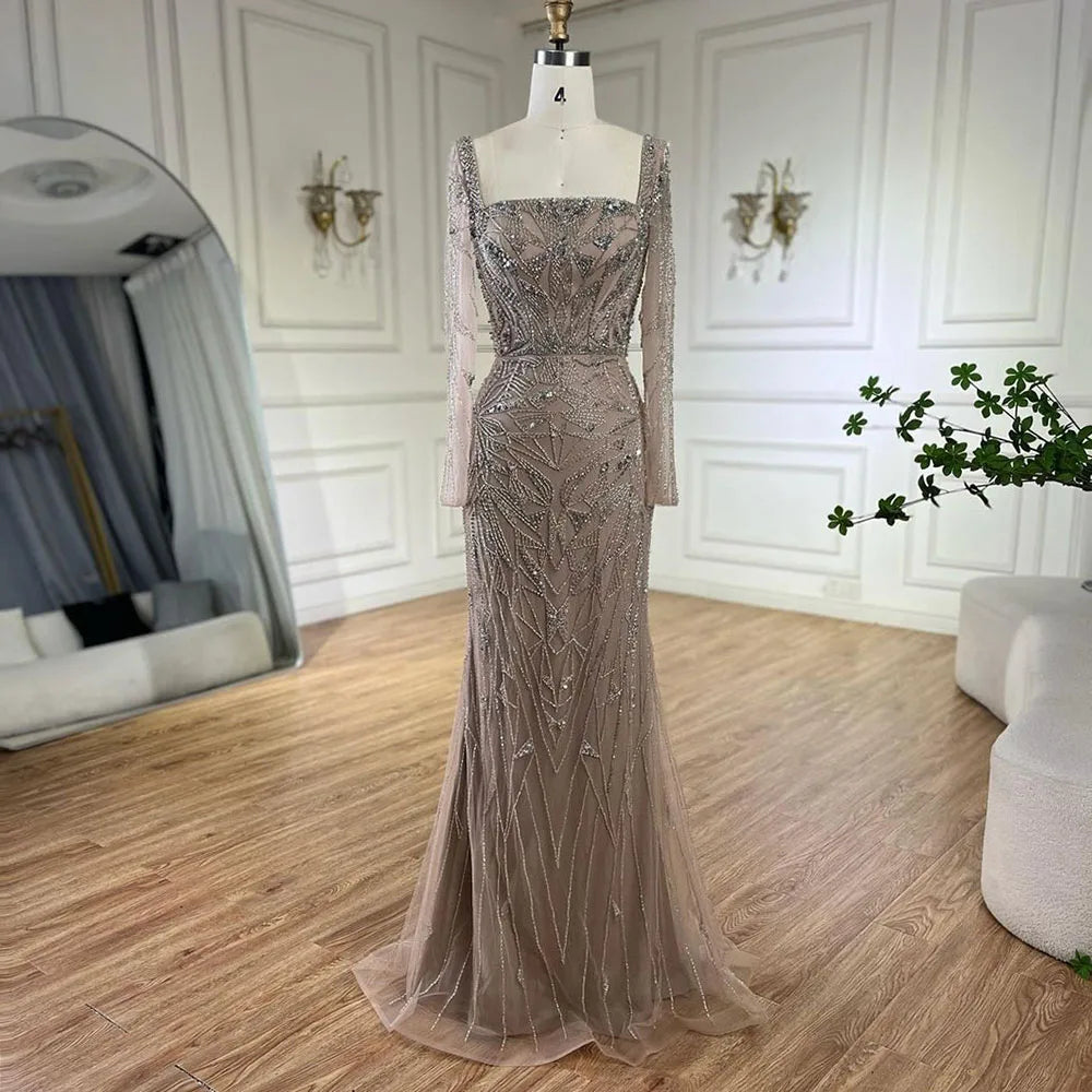 Serene Hill Arabic Nude Mermaid Beaded Luxury Dubai Long Evening Dress 2-in-1 Skirt with Overskirt Women's Party 2025 LA72261A