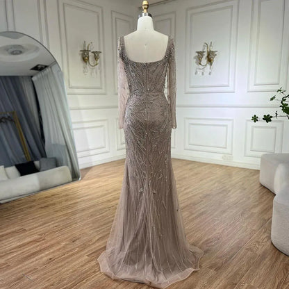 Serene Hill Arabic Nude Mermaid Beaded Luxury Dubai Long Evening Dress 2-in-1 Skirt with Overskirt Women's Party 2025 LA72261A