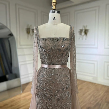Serene Hill Arabic Nude Mermaid Beaded Luxury Dubai Long Evening Dress 2-in-1 Skirt with Overskirt Women's Party 2025 LA72261A